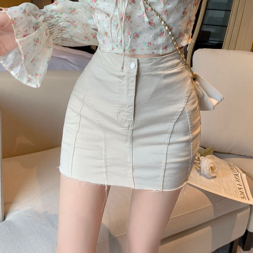 Mini Pencil Waist Distressed High Skirt