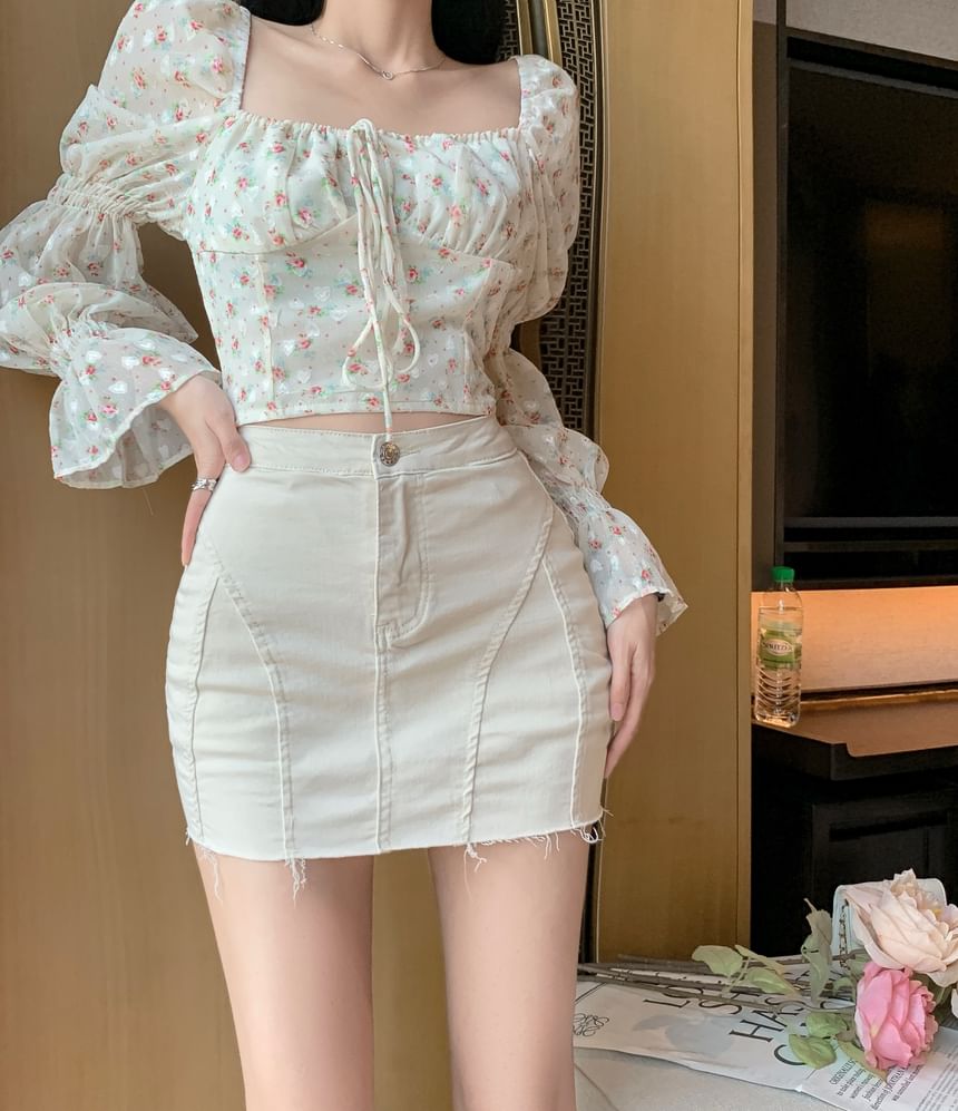 Mini Pencil Waist Distressed High Skirt