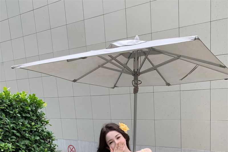 Crop Camisole Shirred / Top Ruffled Plain Mid Leg Waist Wide Pants