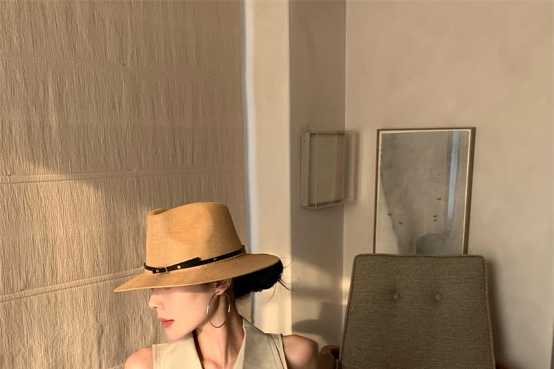 Button-Up A-Line Slit Sleeveless Midi Dress Collared