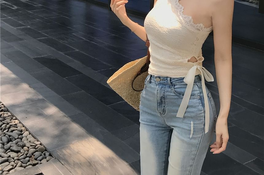 Crop Lace One-Shoulder Top