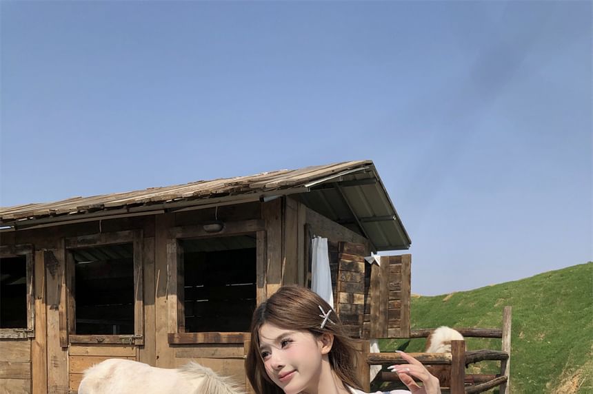 Shirtdress + Set: Belt Long-Sleeve Mini Striped Button-Up