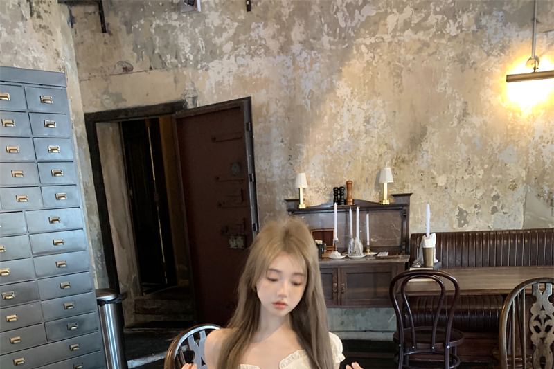 Blouse Shirred Ruffled Skirt Rise Plain A-Line Off-Shoulder Mini / High