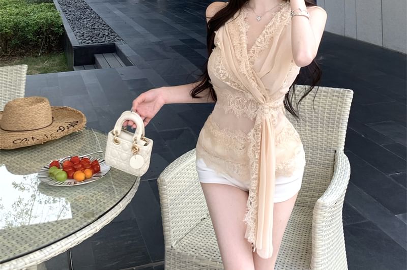 Top Wrap Lace V-Neck Sleeveless