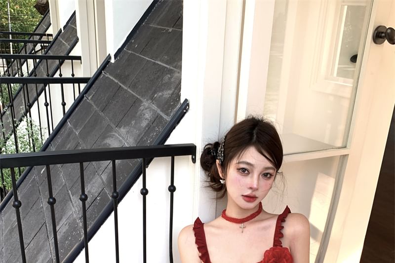 Ruffled Skirt Mini Top / High Floral Pencil Asymmetrical Cami Waist