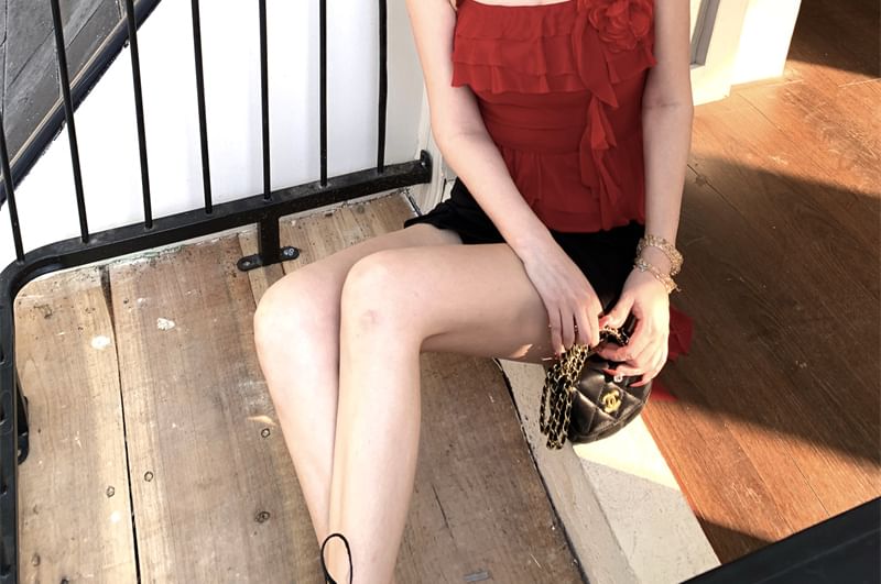 Ruffled Skirt Mini Top / High Floral Pencil Asymmetrical Cami Waist