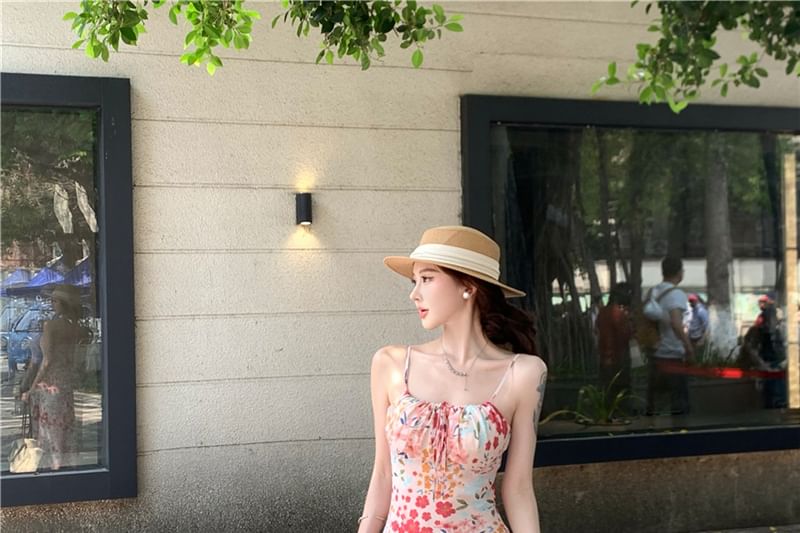 Print Floral Midi Spaghetti Strap Dress Mermaid