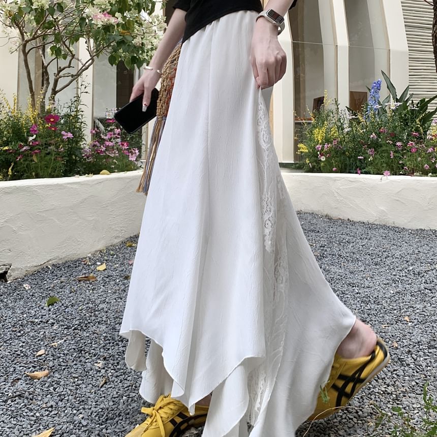 Rise Asymmetrical High Skirt Panel Mermaid Midi Lace