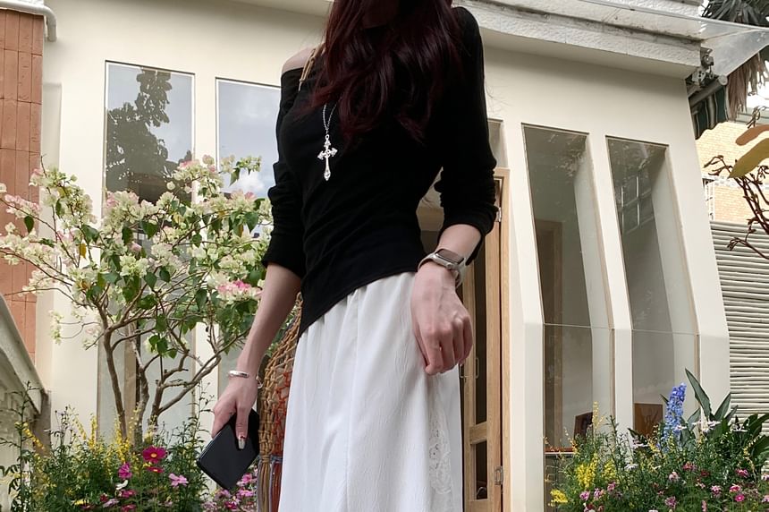 Rise Asymmetrical High Skirt Panel Mermaid Midi Lace