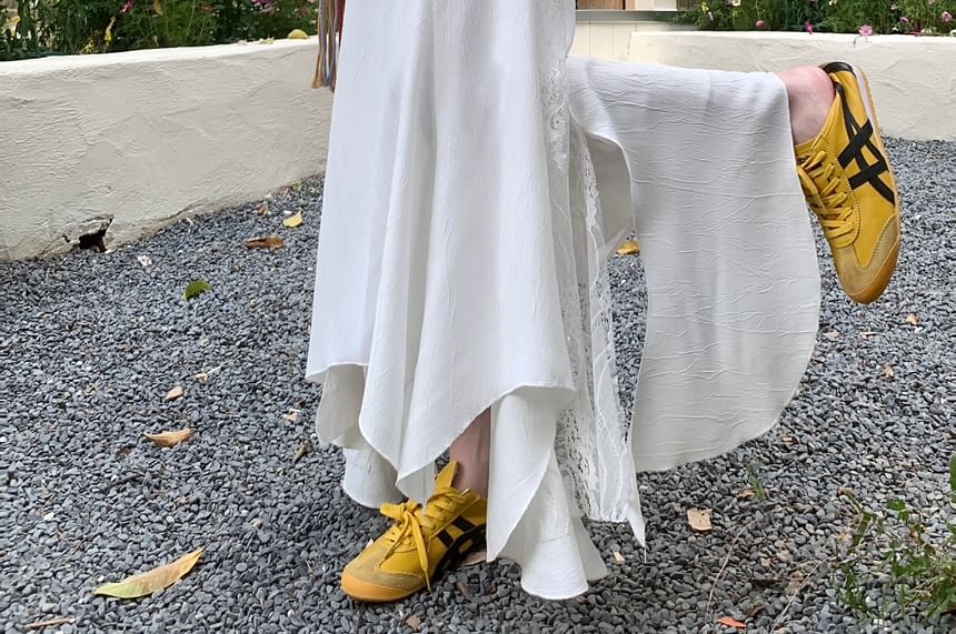 Rise Asymmetrical High Skirt Panel Mermaid Midi Lace