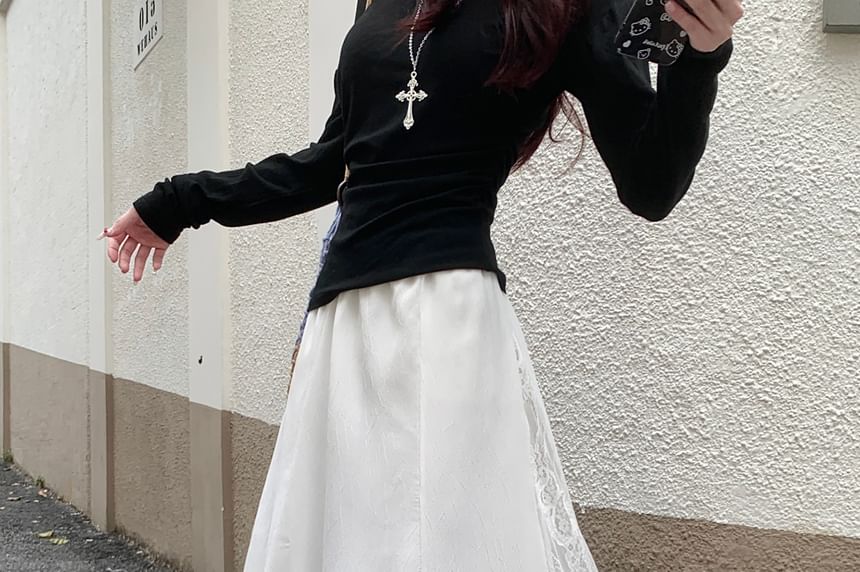 Rise Asymmetrical High Skirt Panel Mermaid Midi Lace