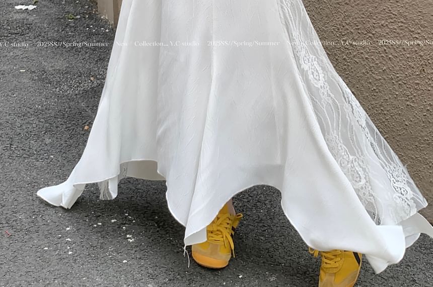 Rise Asymmetrical High Skirt Panel Mermaid Midi Lace