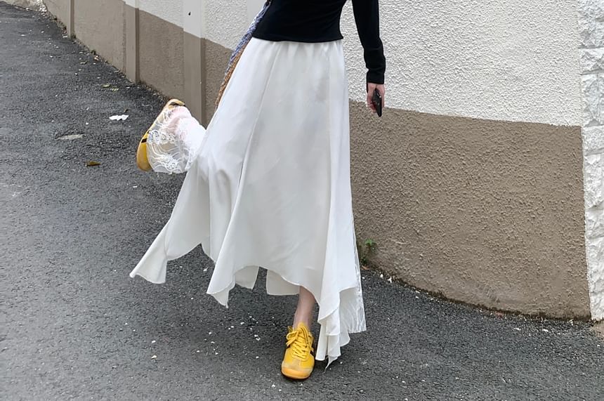 Rise Asymmetrical High Skirt Panel Mermaid Midi Lace