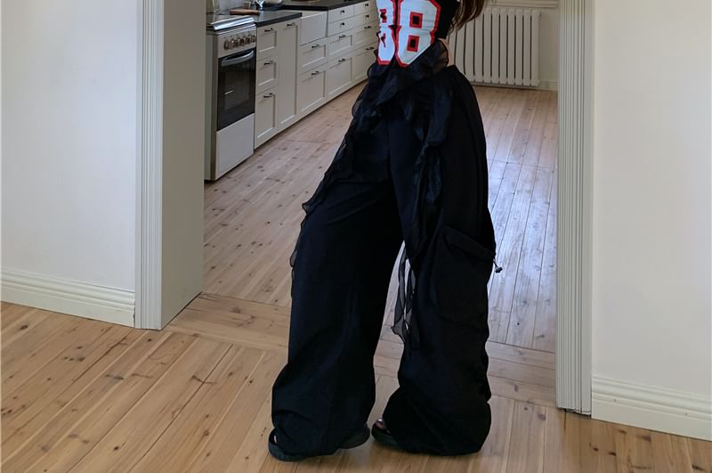 Waist Wide Pants Ruffled Numbering Leg Top Tube High /
