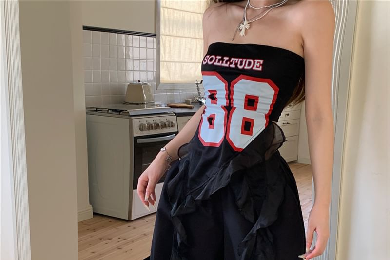 Waist Wide Pants Ruffled Numbering Leg Top Tube High /