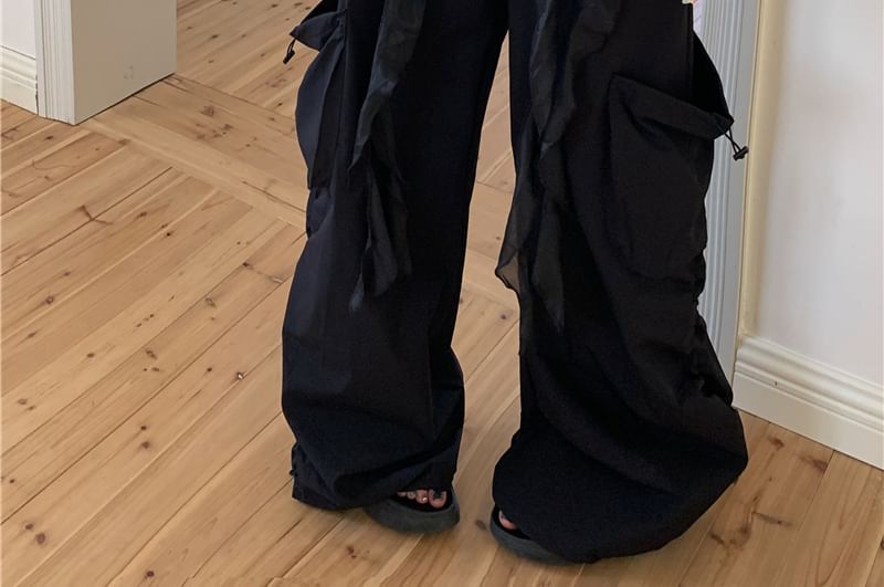 Waist Wide Pants Ruffled Numbering Leg Top Tube High /