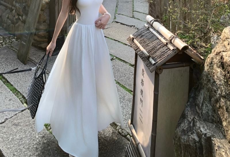 Dress Plain A-Line Strap Spaghetti Midi