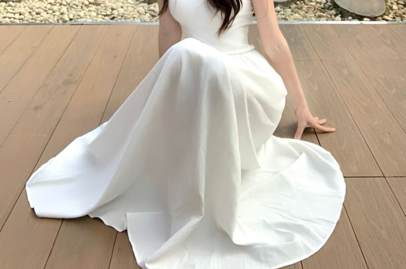 Dress Plain A-Line Strap Spaghetti Midi