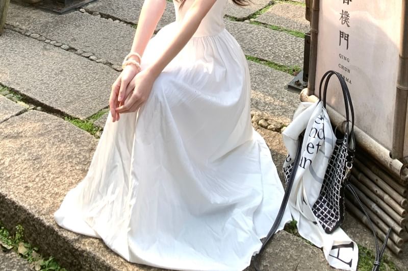 Dress Plain A-Line Strap Spaghetti Midi