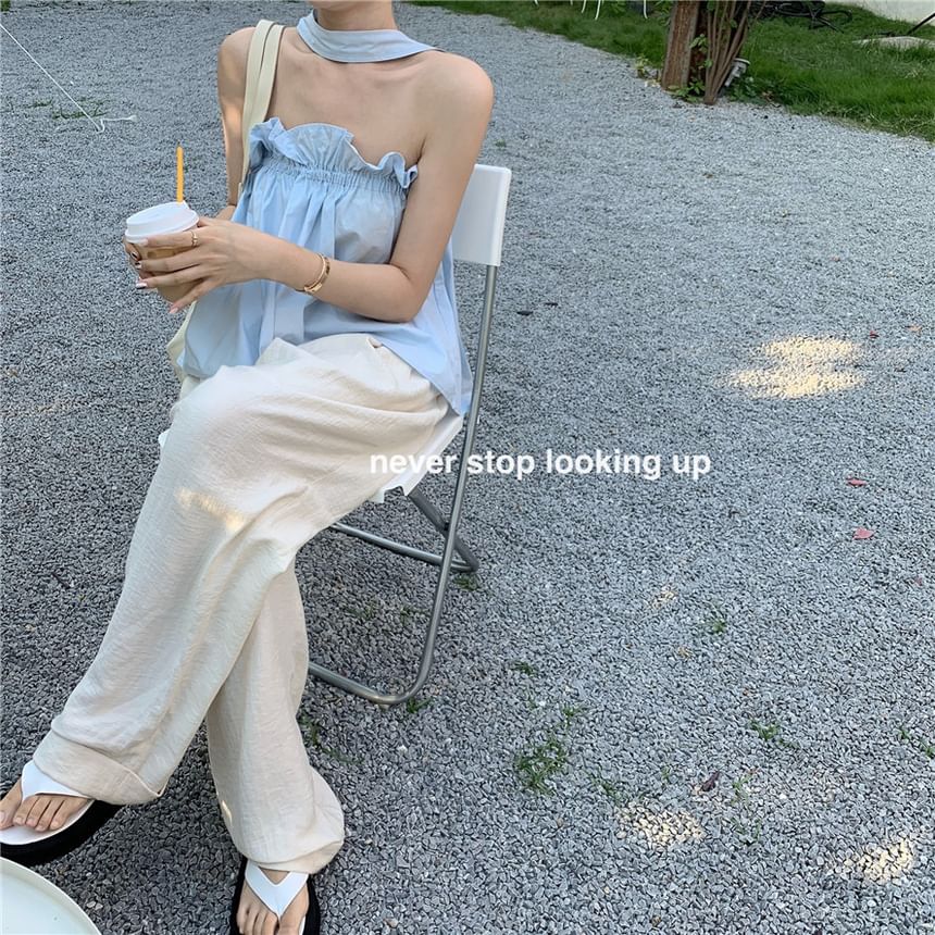 Keyhole Top Balloon Plain Back Camisole Open Ruffled