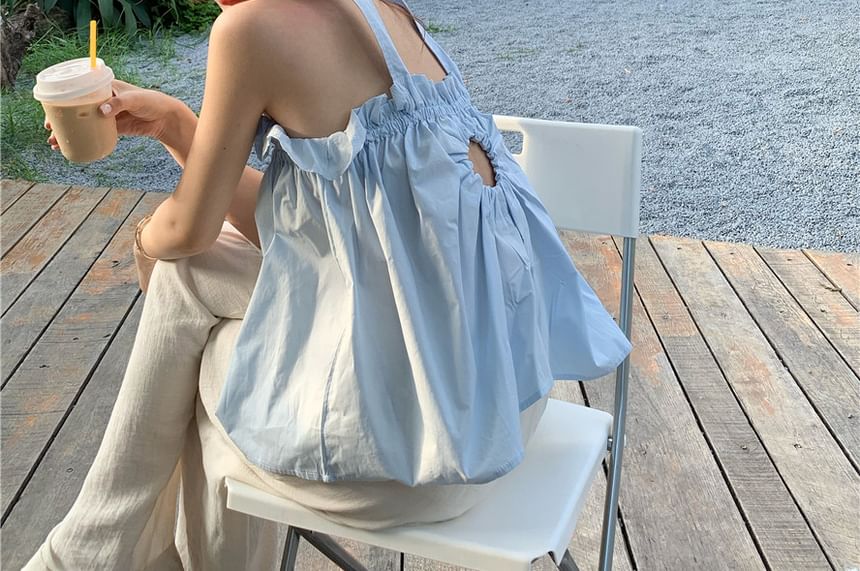 Keyhole Top Balloon Plain Back Camisole Open Ruffled