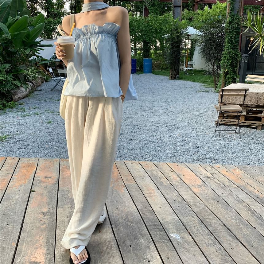 Keyhole Top Balloon Plain Back Camisole Open Ruffled