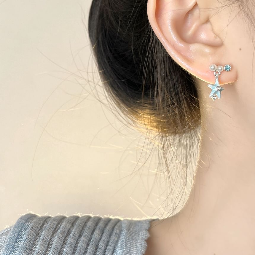 Asymmetrical Star Drop / Clip-On Rhinestone Earring