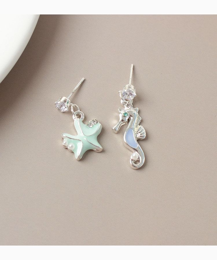 Asymmetrical Star Drop / Clip-On Rhinestone Earring