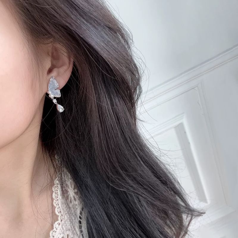 Clip-On Pearl Earring Rhinestone Faux / Drop Butterfly