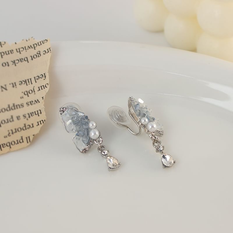 Clip-On Pearl Earring Rhinestone Faux / Drop Butterfly