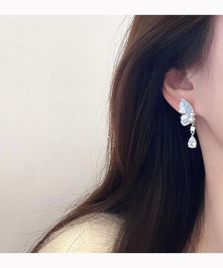 Clip-On Pearl Earring Rhinestone Faux / Drop Butterfly