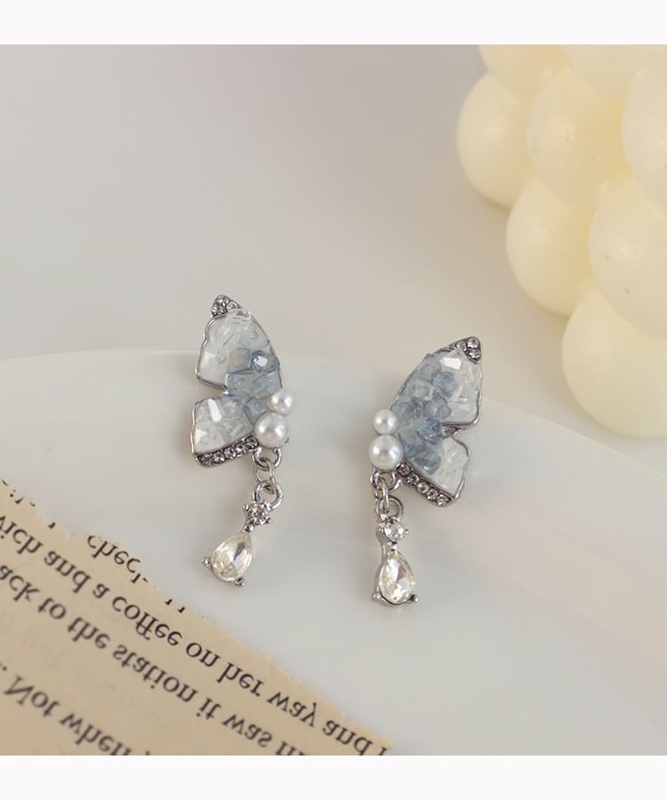 Clip-On Pearl Earring Rhinestone Faux / Drop Butterfly