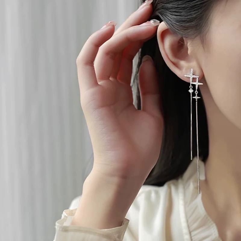 Rhinestone / Star Clip-On Dangle Earring