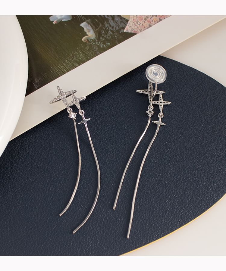 Rhinestone / Star Clip-On Dangle Earring