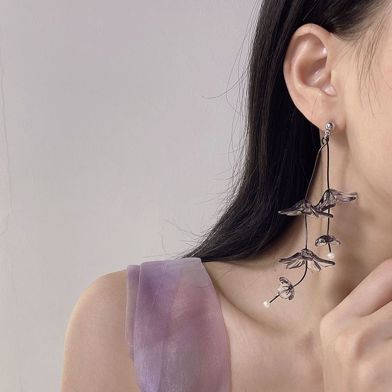 Earring / Flower Drop Clip-On Asymmetrical