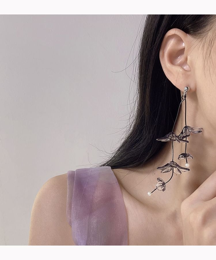 Earring / Flower Drop Clip-On Asymmetrical