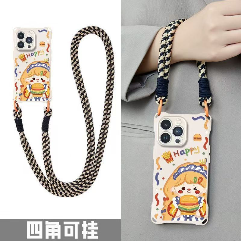 / Set Case Burger Phone Strap Lanyard Girl