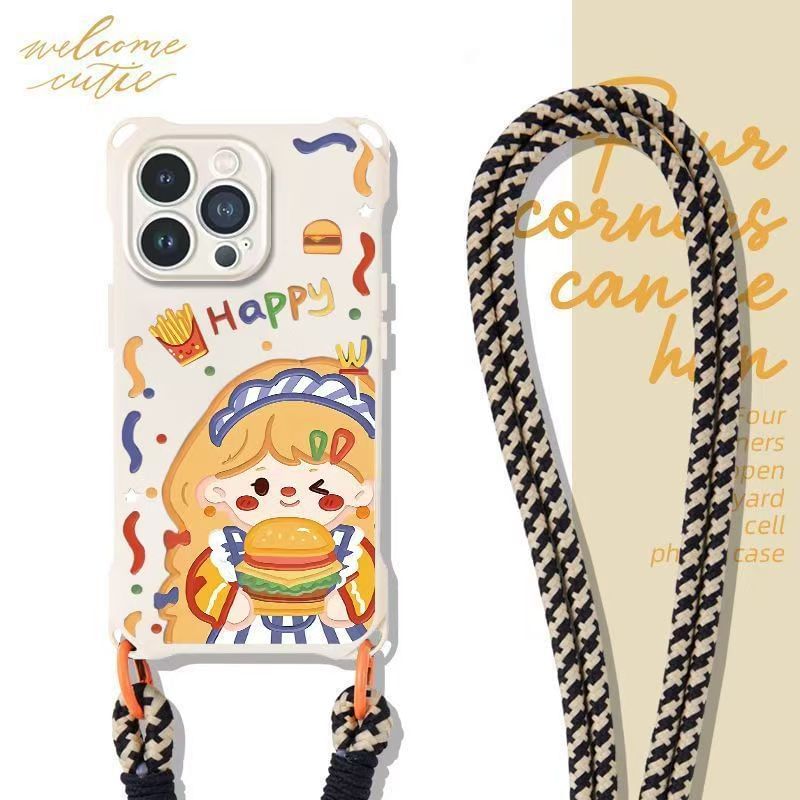 / Set Case Burger Phone Strap Lanyard Girl