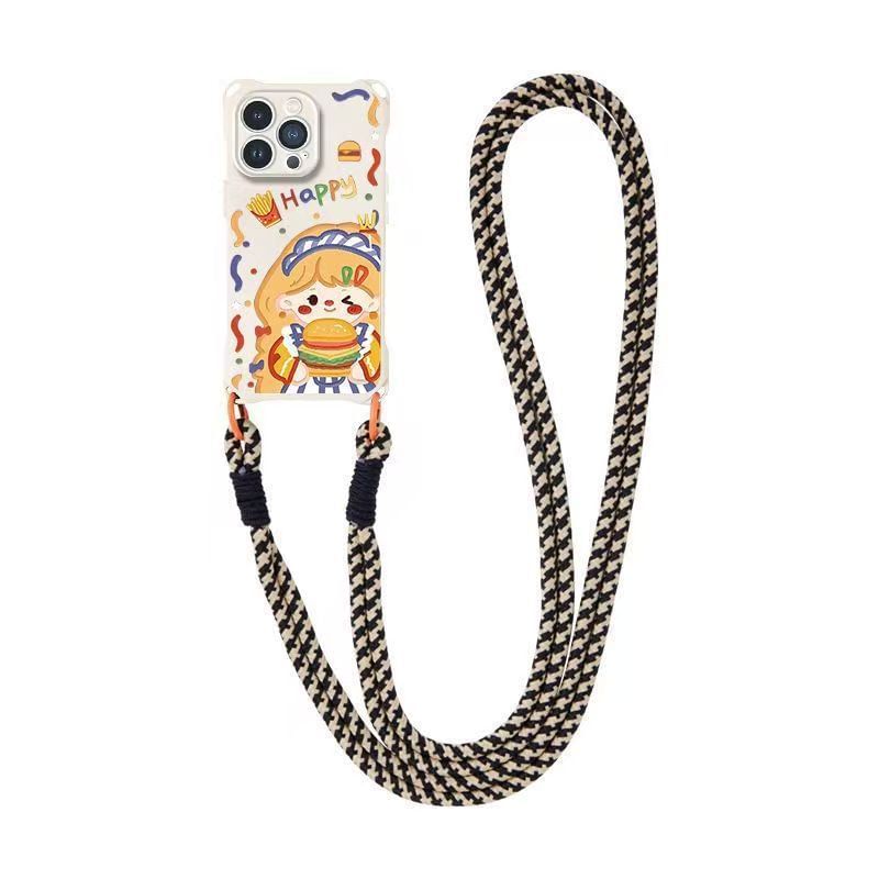 / Set Case Burger Phone Strap Lanyard Girl
