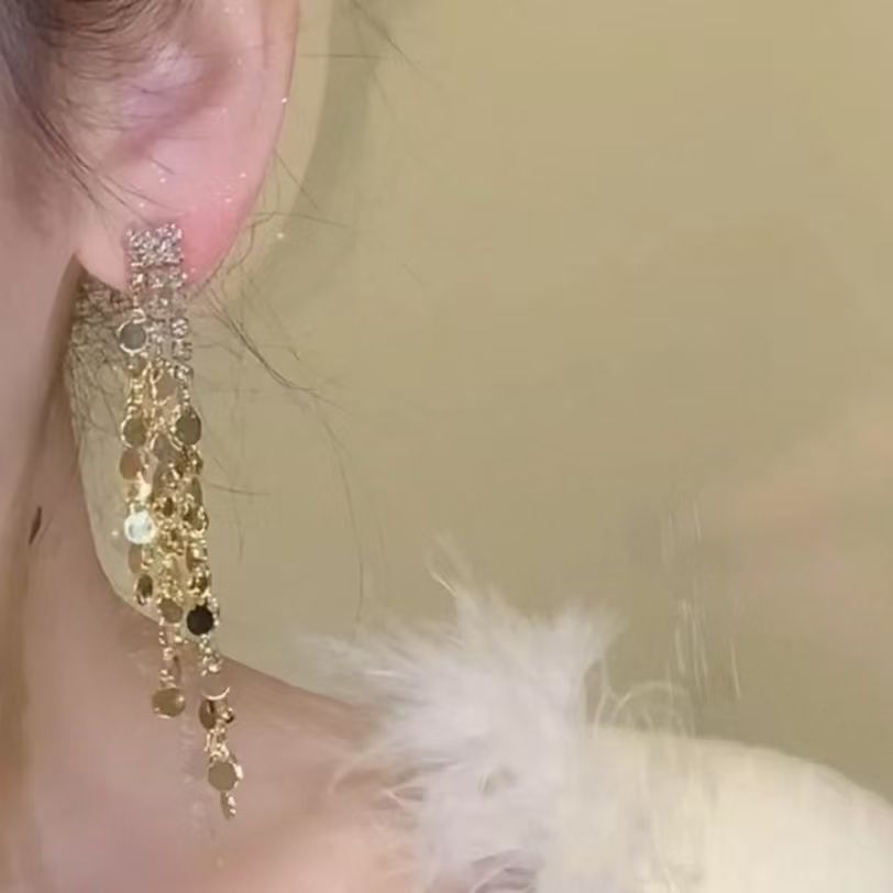 Dangle Rhinestone Tassel Earring Long