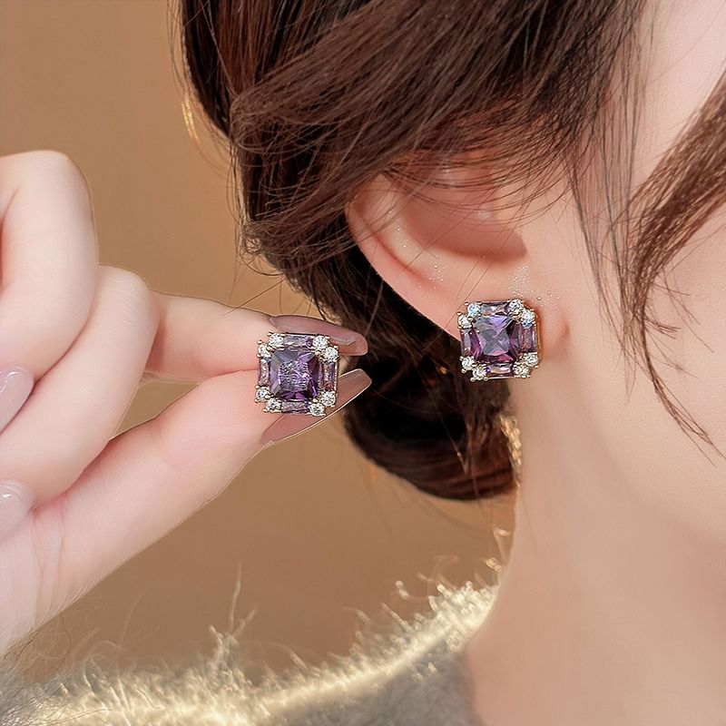 Earring Square Gemstone Stud