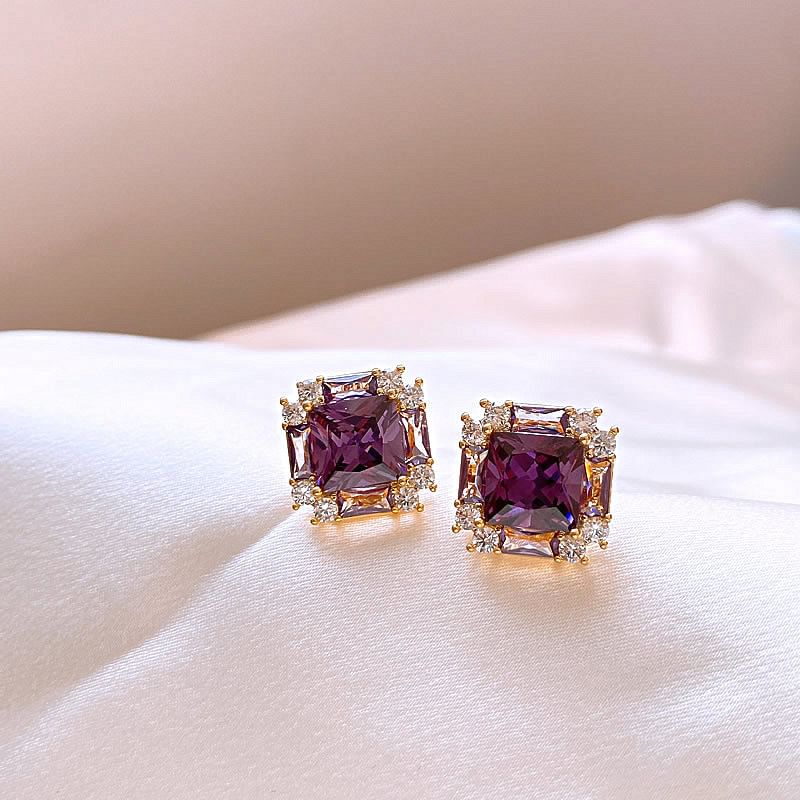 Earring Square Gemstone Stud