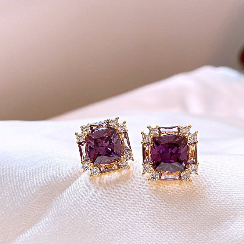 Earring Square Gemstone Stud