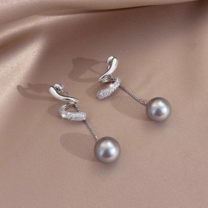 Earring Pearl Dangle Faux Rhinestone