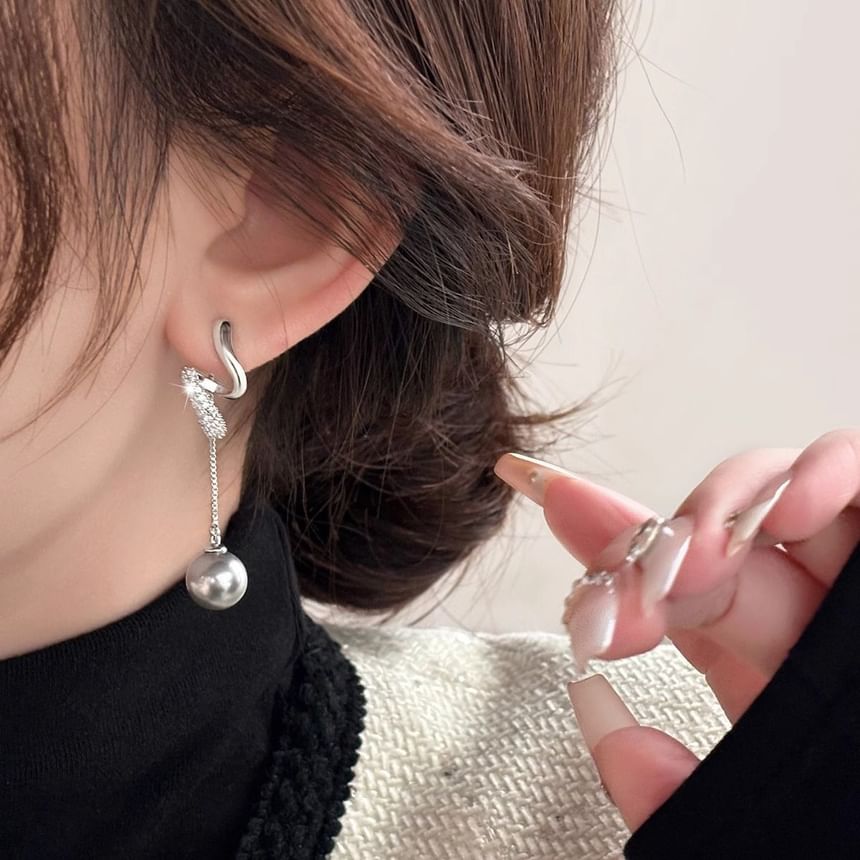 Earring Pearl Dangle Faux Rhinestone