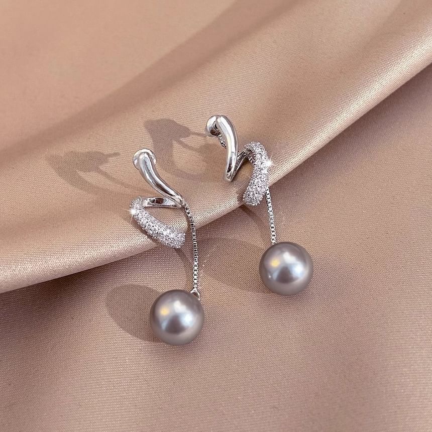 Earring Pearl Dangle Faux Rhinestone