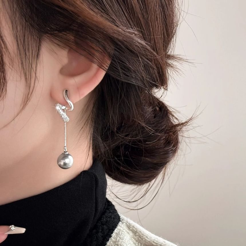 Earring Pearl Dangle Faux Rhinestone