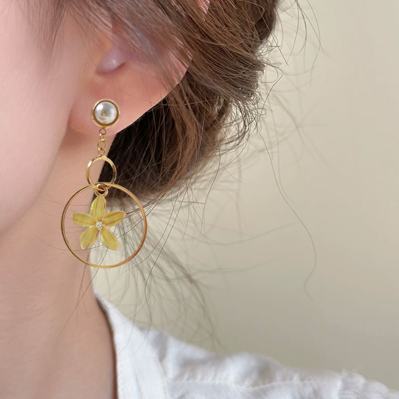 Alloy Earring Faux Ear Cuff Floral Pearl Dangle / Rhinestone