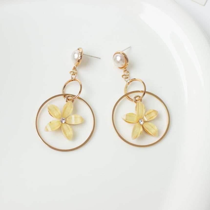 Alloy Earring Faux Ear Cuff Floral Pearl Dangle / Rhinestone