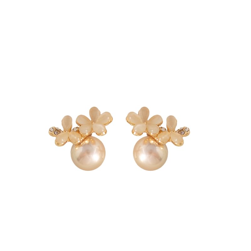 Faux Ear Stone Designs) Stud Cat Earring Eye Floral Pearl Alloy Cuff (Various /